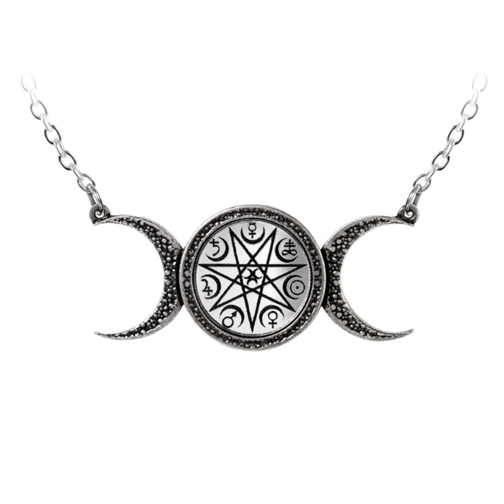 Magickal Phase Elven Star Mirror Necklace Alchemy Gothic Triple Moon Made in UK